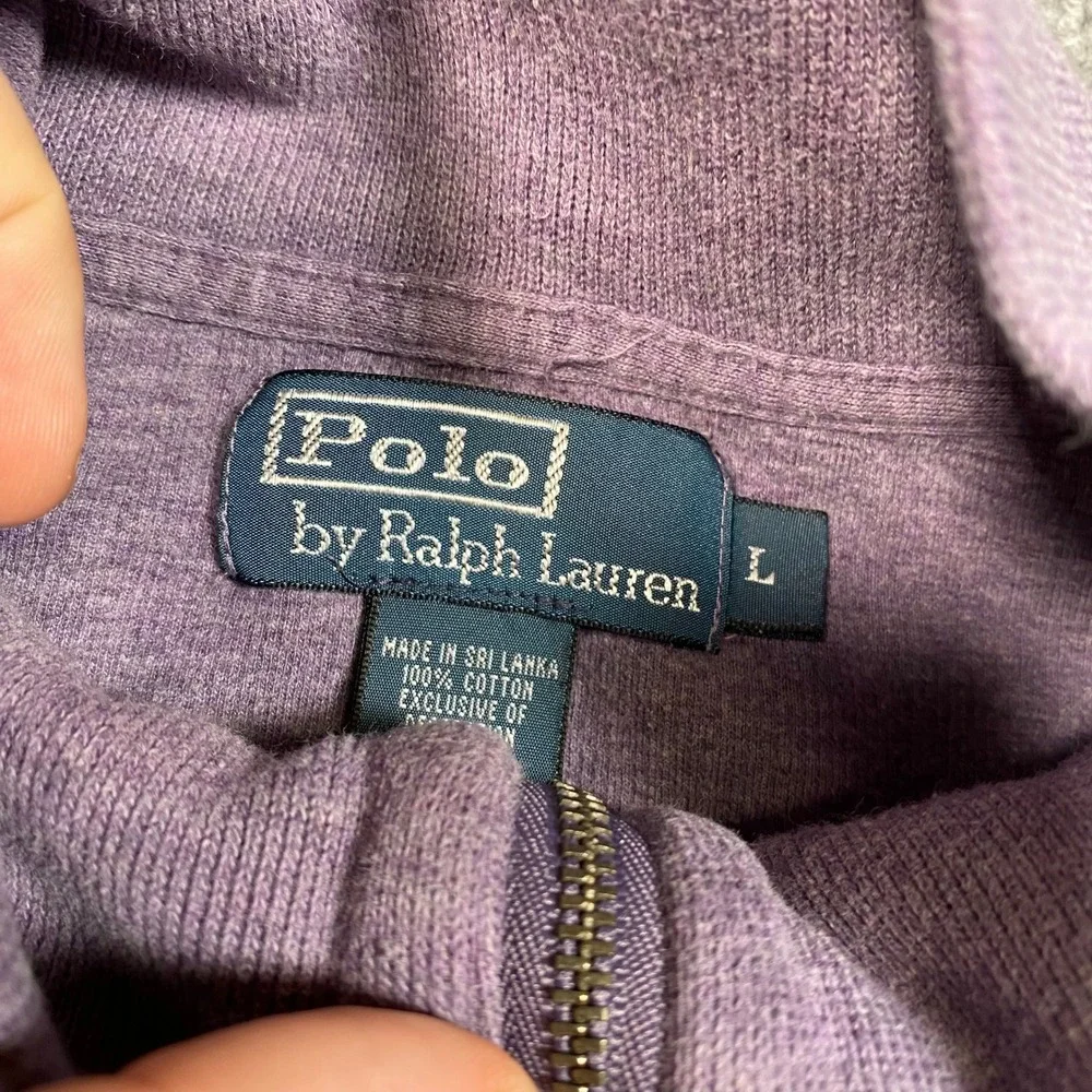 Polo Ralph‎ Lauren Mens Large Purple Quarter Zip Pullover Cotton Knit Sweater L